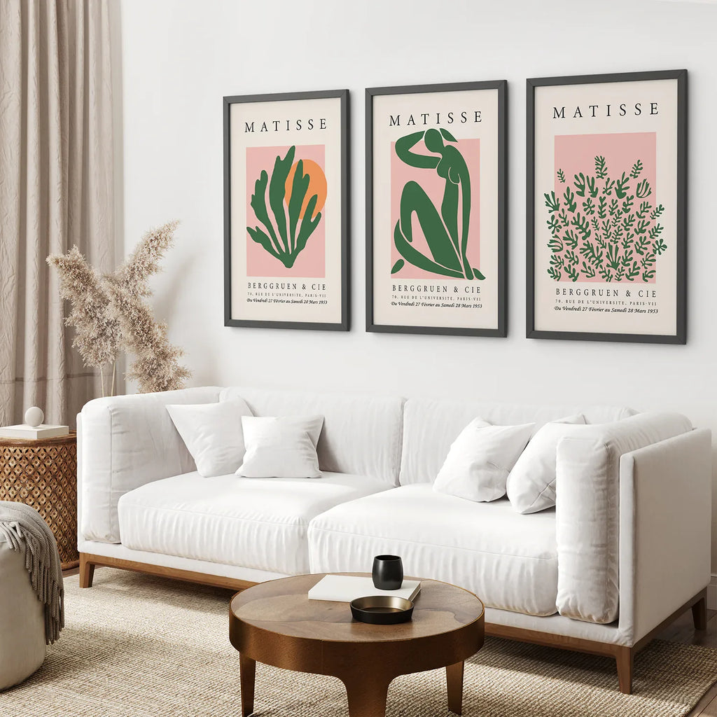 Pink Green Matisse Abstract Wall Prints Set