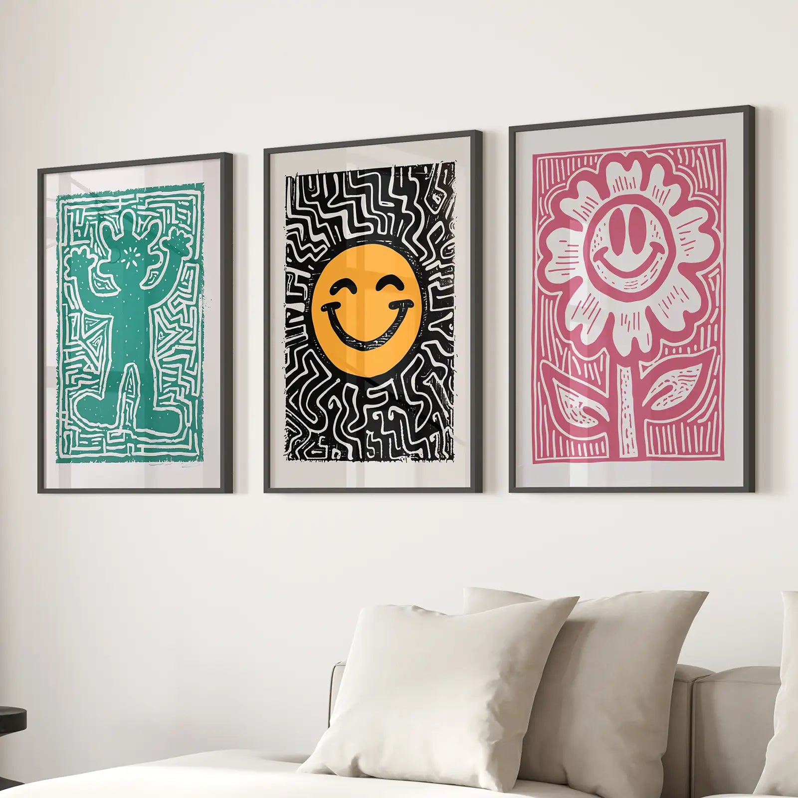 Funky Wall Art. Groovy Poster. Trendy Decor Set