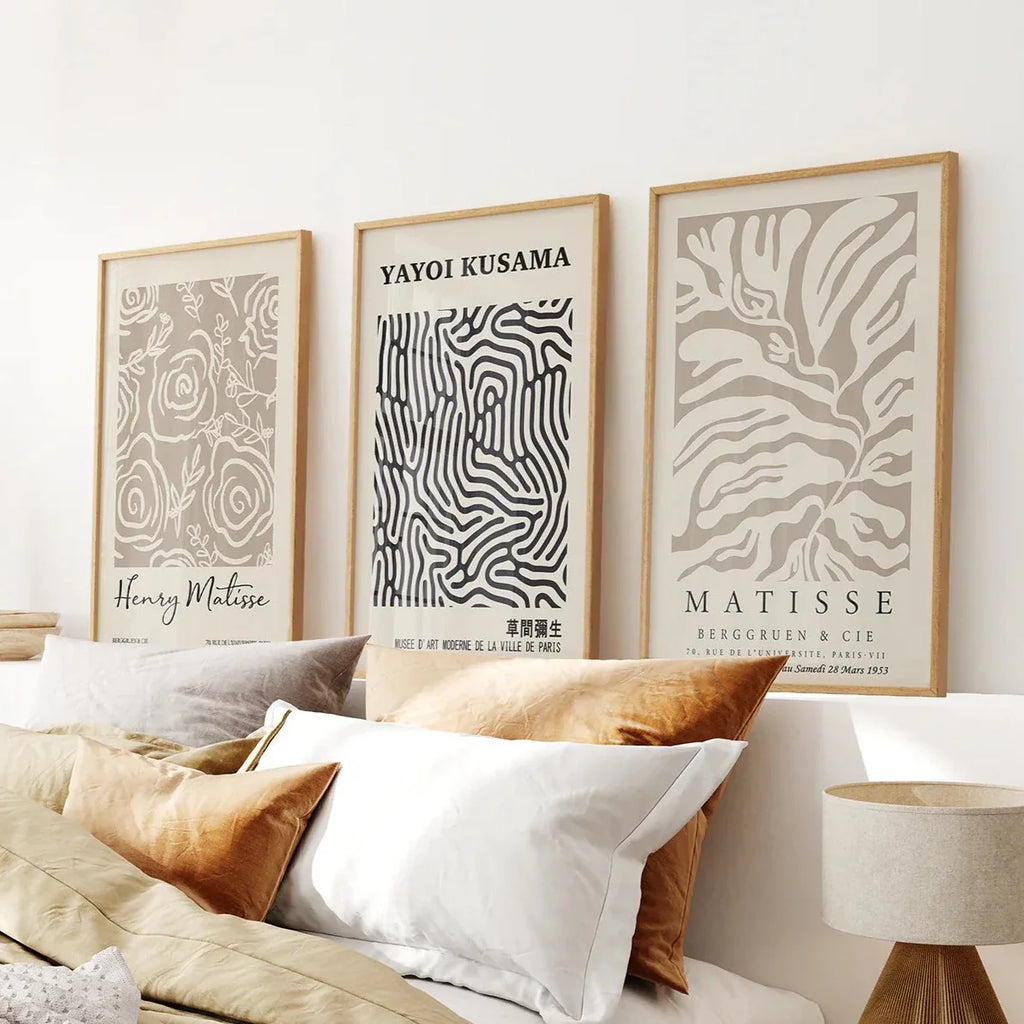 Set of 3 Pastel Beige Prints. Henri Matisse and Yayoi Kusama