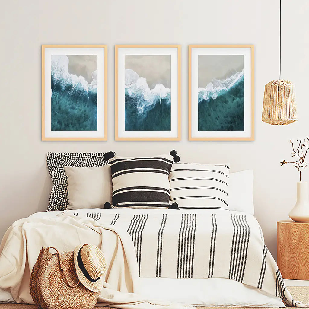 Turquoise Wave on the Sandy Beach Prints. Aerial Photography