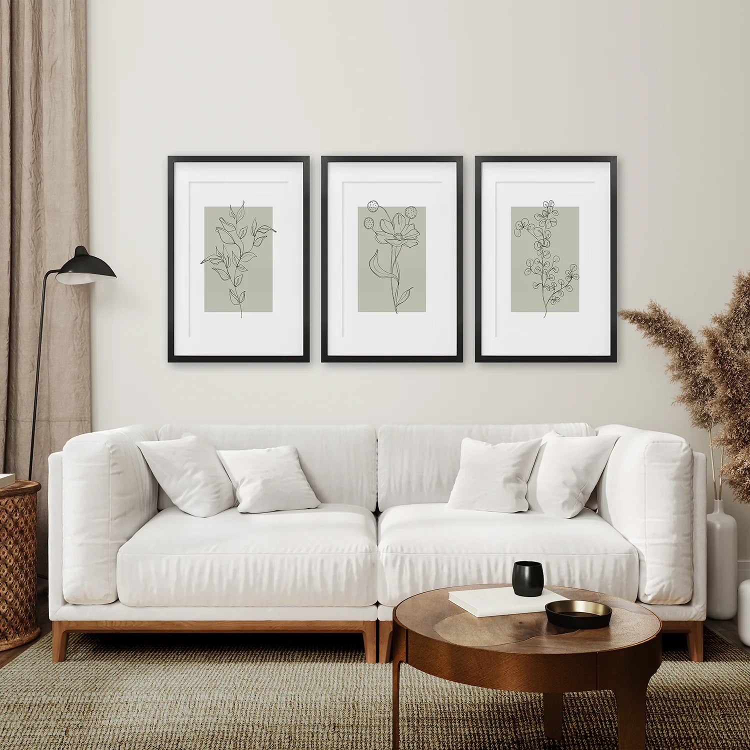 Pastel Wild Flowers Set of 3 Prints. Botanical Line Art