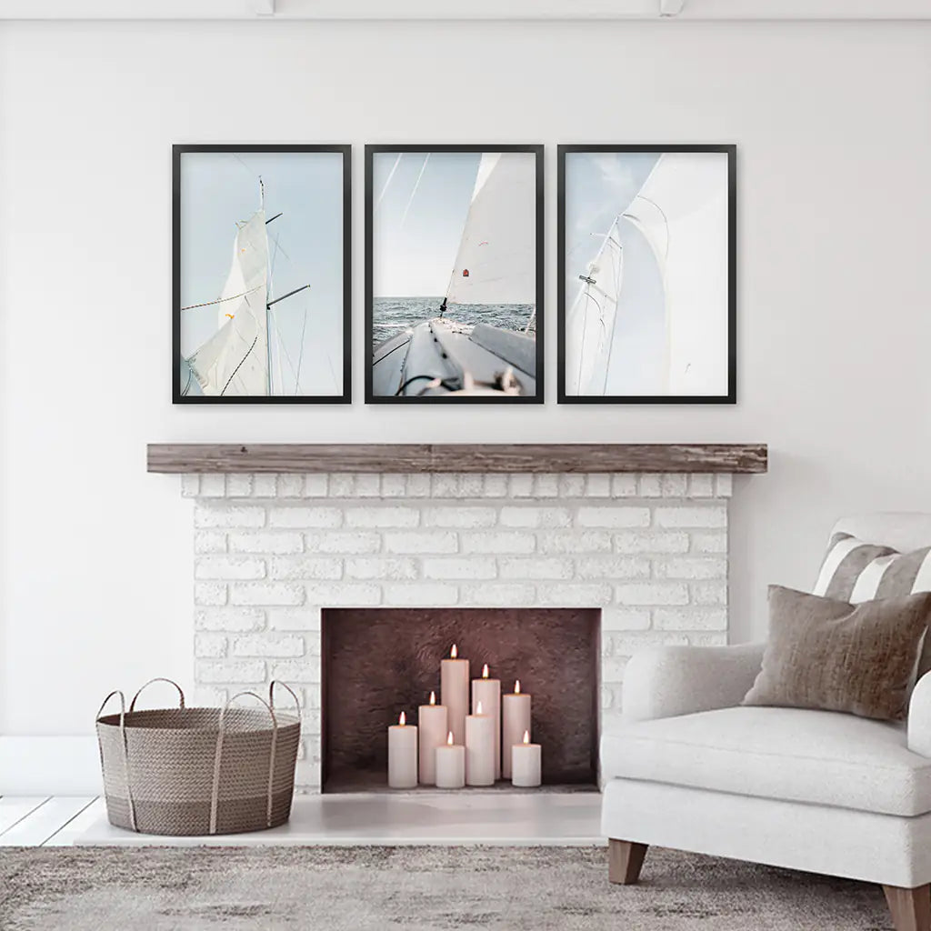 Nautical 3 Piece Wall Art. Sailing at Sea on a Yacht
