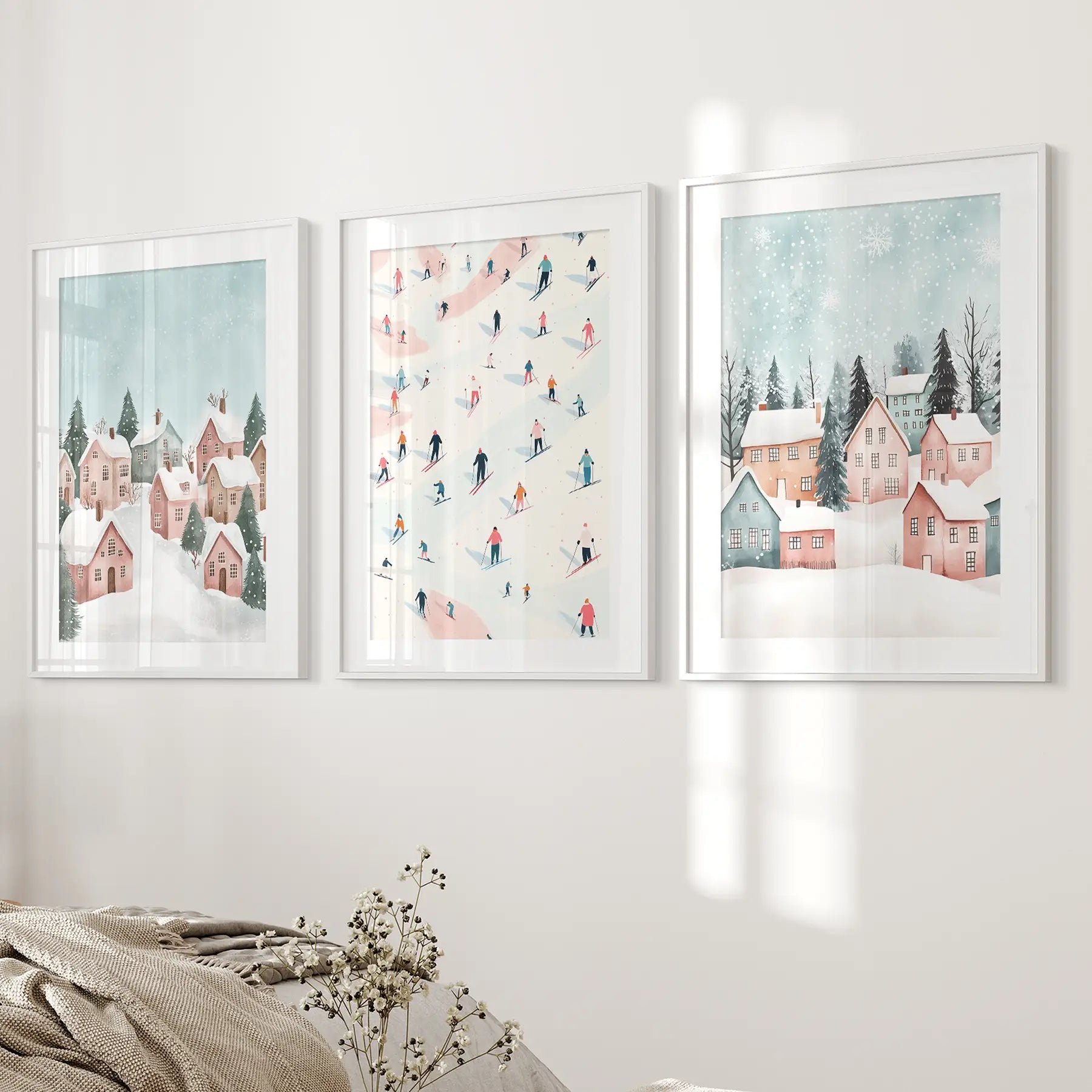 Cute Winter Village Christmas Art Decor Prints