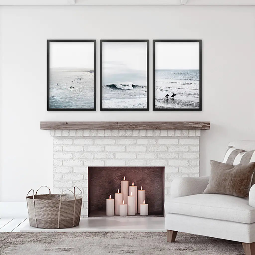 Navy Blue Surfing Wall Art. Set of 3 Prints