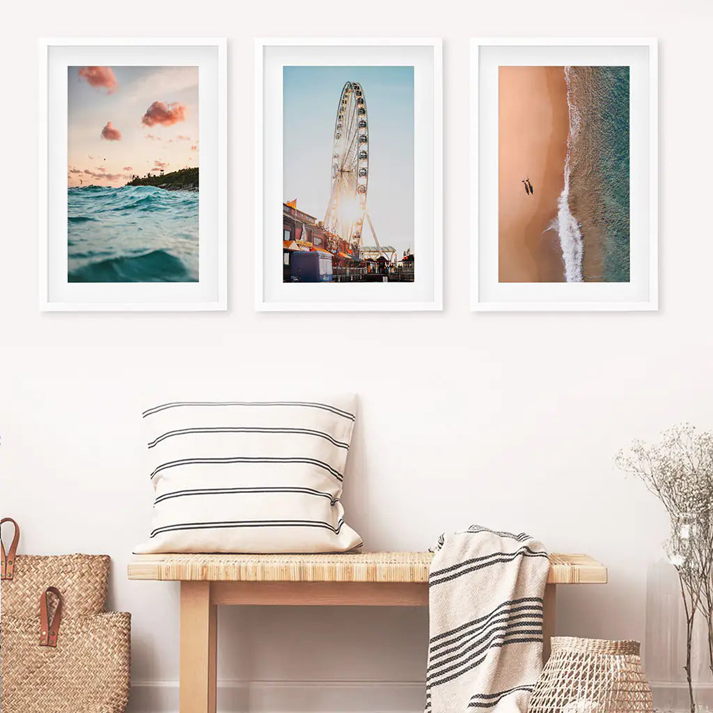 California Travel Wall Art Prints. Ferris Wheel, Ocean Sunset