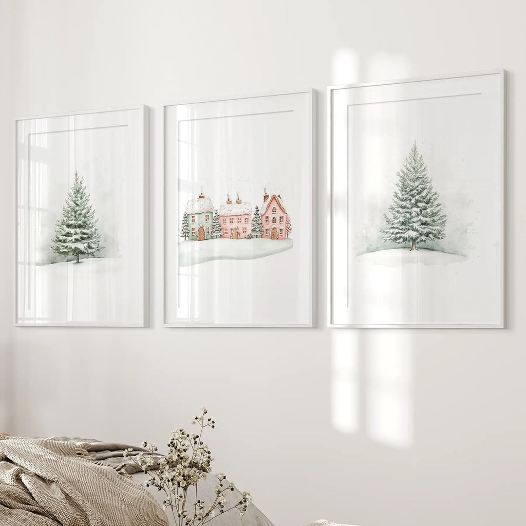 Winter Evergreen Tree Xmas Decor Wall Art Posters
