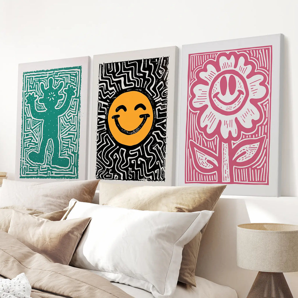 Funky Wall Art. Groovy Poster. Trendy Decor Set