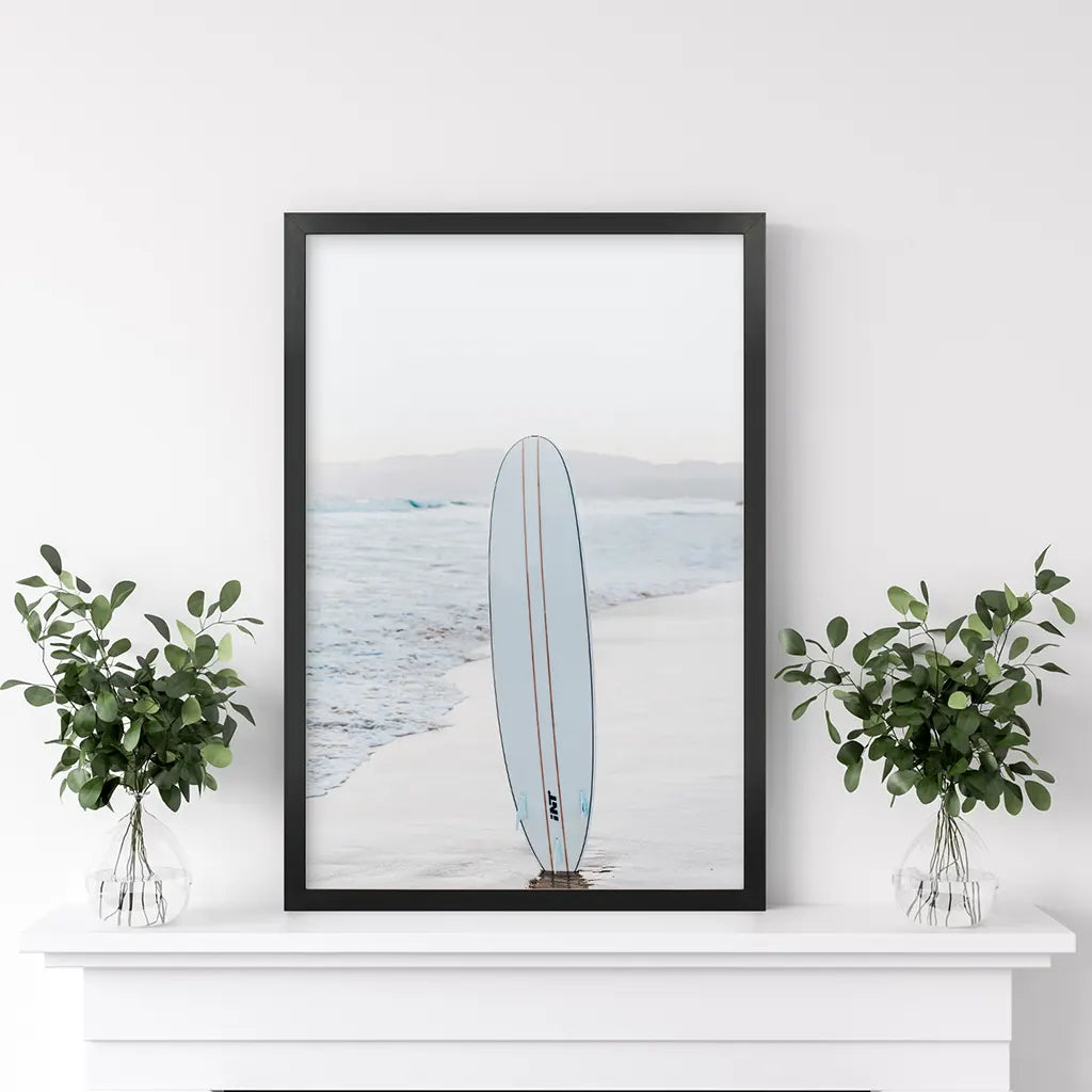 Blue Surfboard Print. Ocean Beach Wall Art