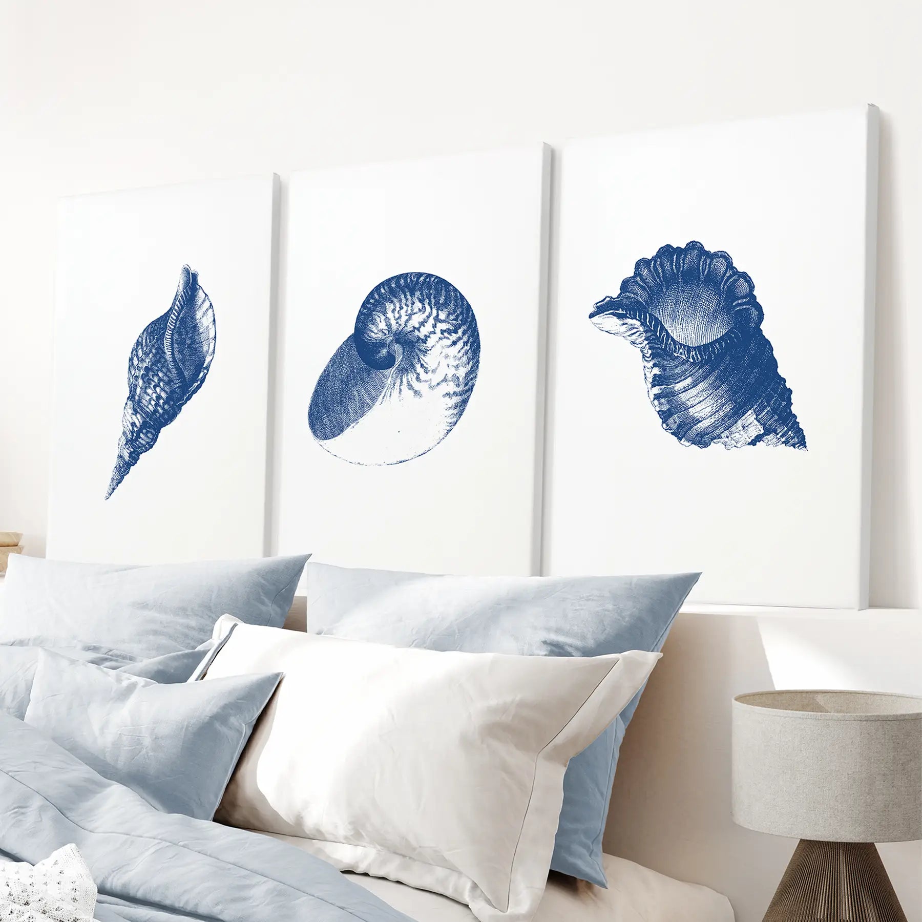 Ocean Shell Sea Theme Posters. Navy Blue Vintage Art Decor