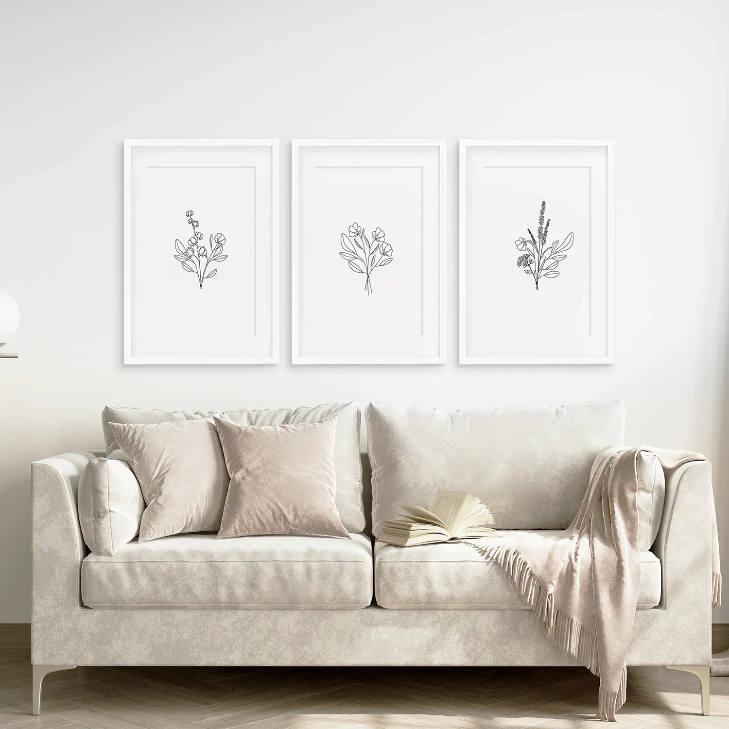 Flower Line Art Set of 3 Prints - Botanical Wall Décor
