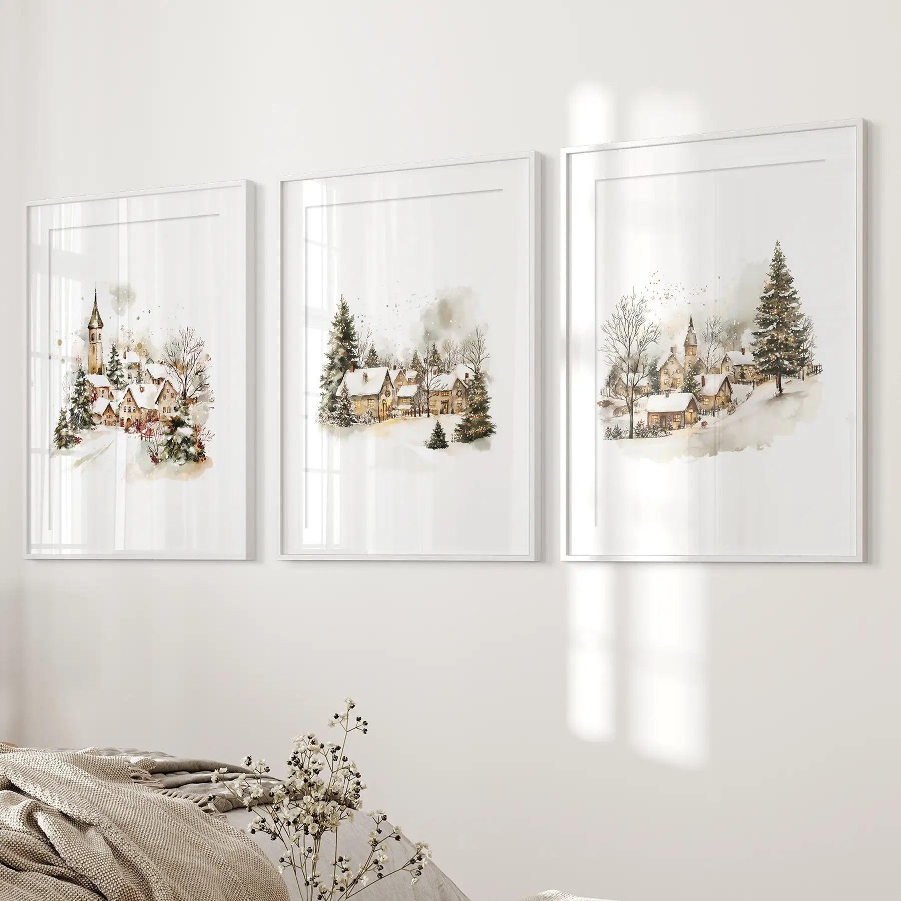 Vintage Snowy Christmas Set of 3 Wall Decor Prints