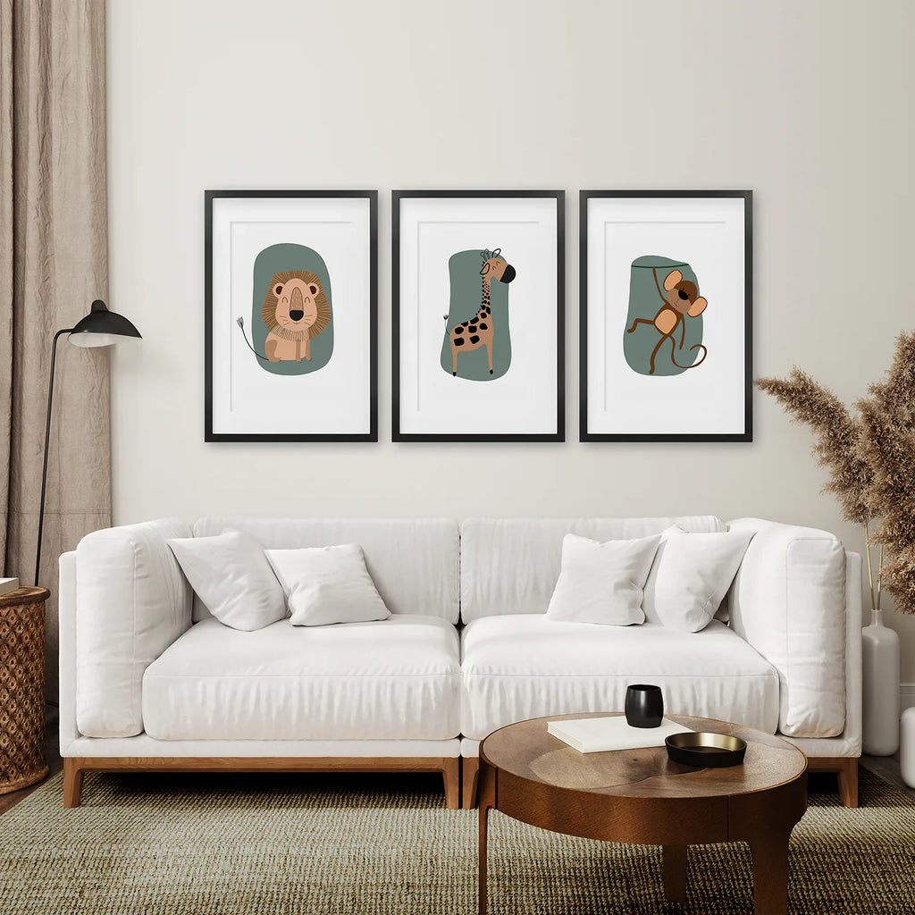 Cute Safari Baby Animals Set of 3 Art Prints