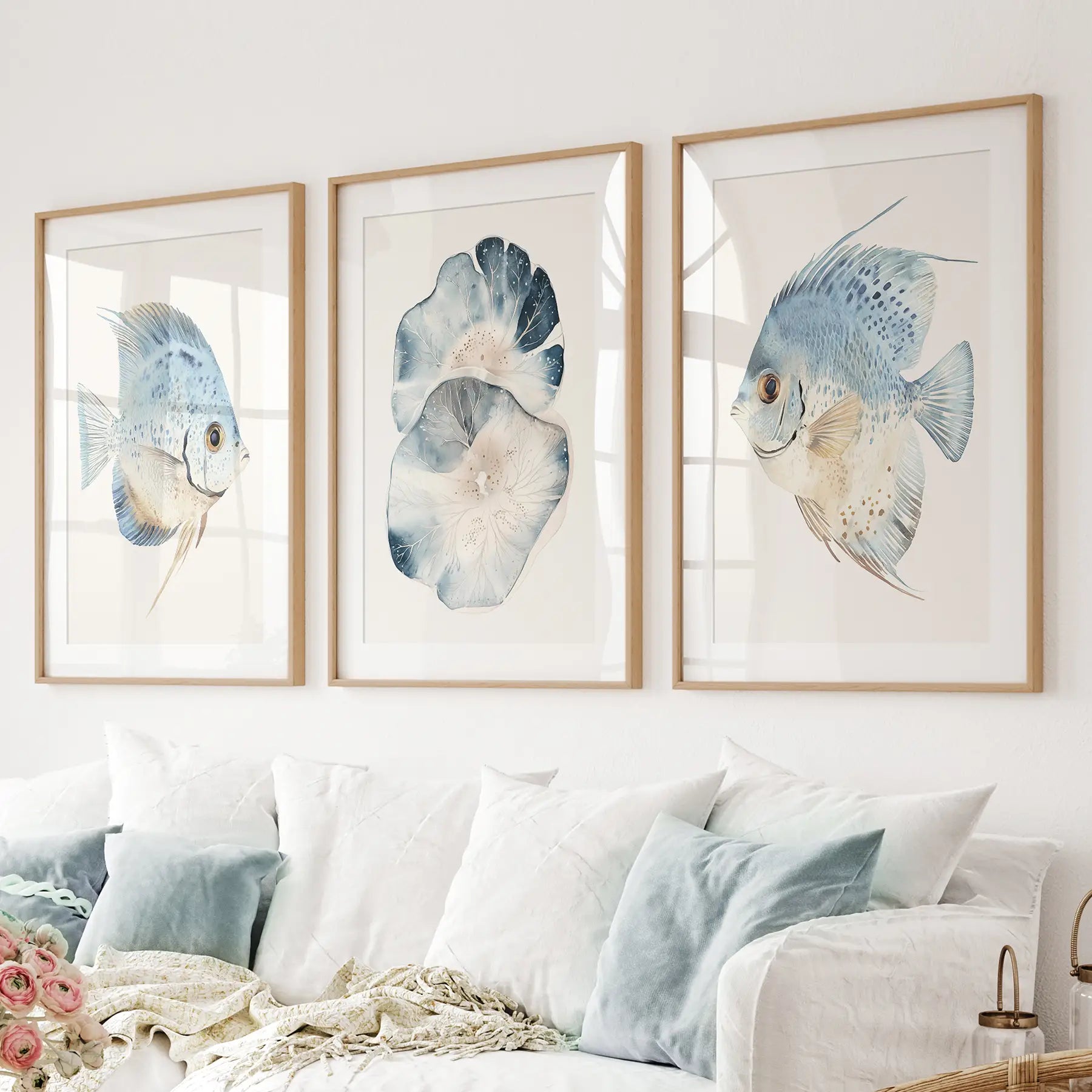 Modern Watercolor Coastal Prints. Fish Wall Art Posters