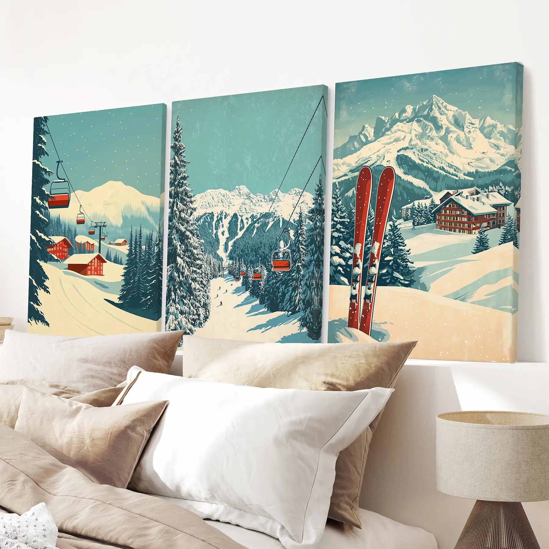 Vintage Winter Landscape Ski Wall Art Decor Print