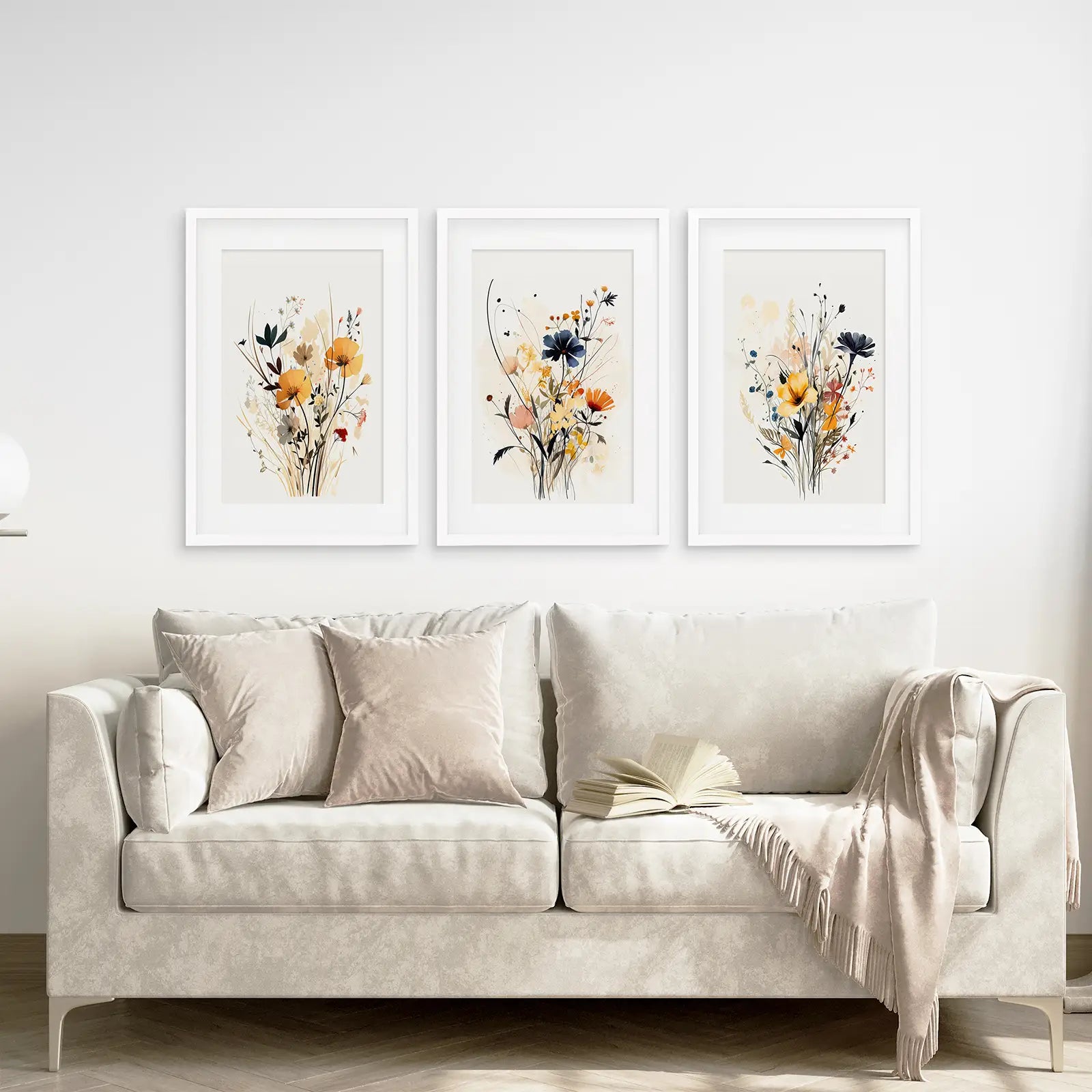 Neutral Watercolor Wildflower Art Prints Set