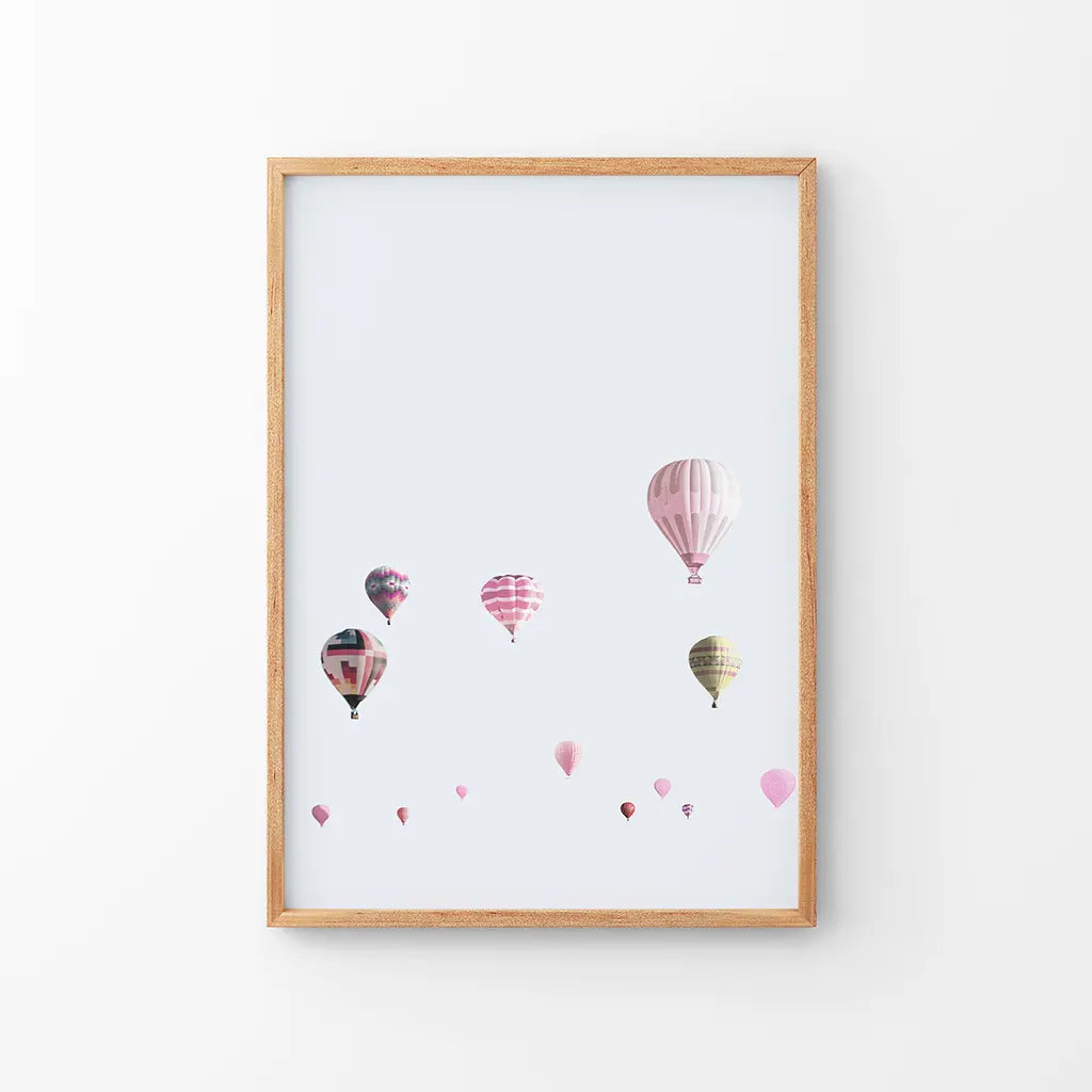 Pink Air Balloons Print. Kid's Room Wall Art