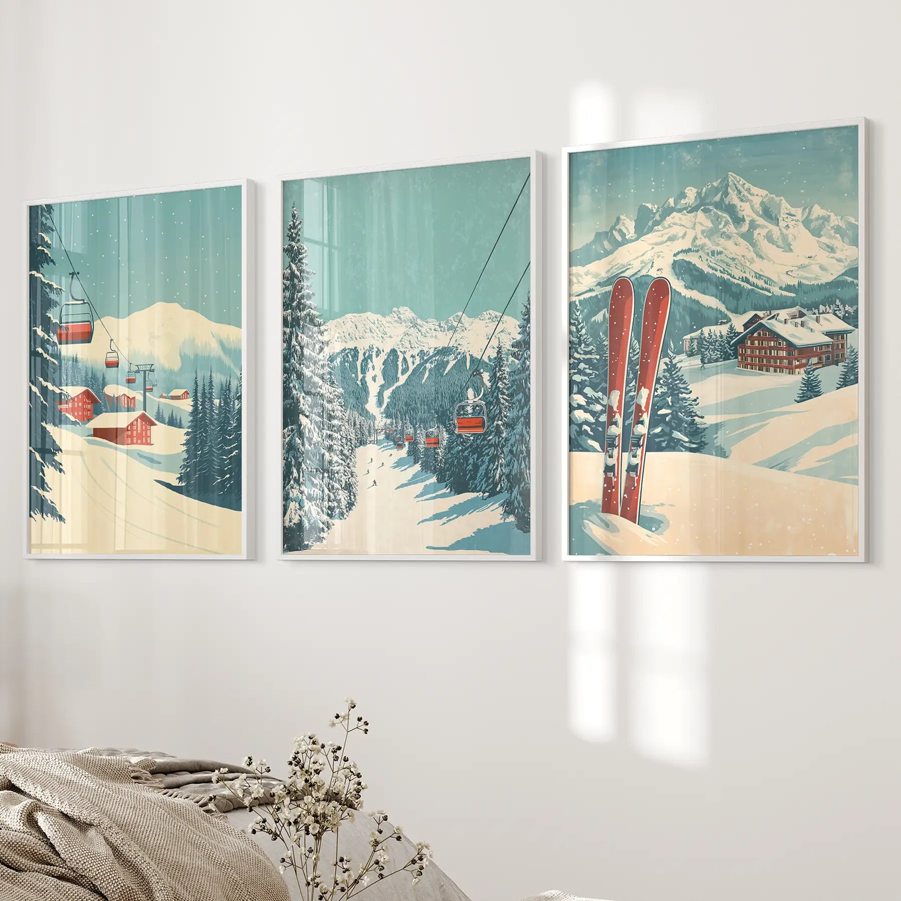 Vintage Winter Landscape Ski Wall Art Decor Print