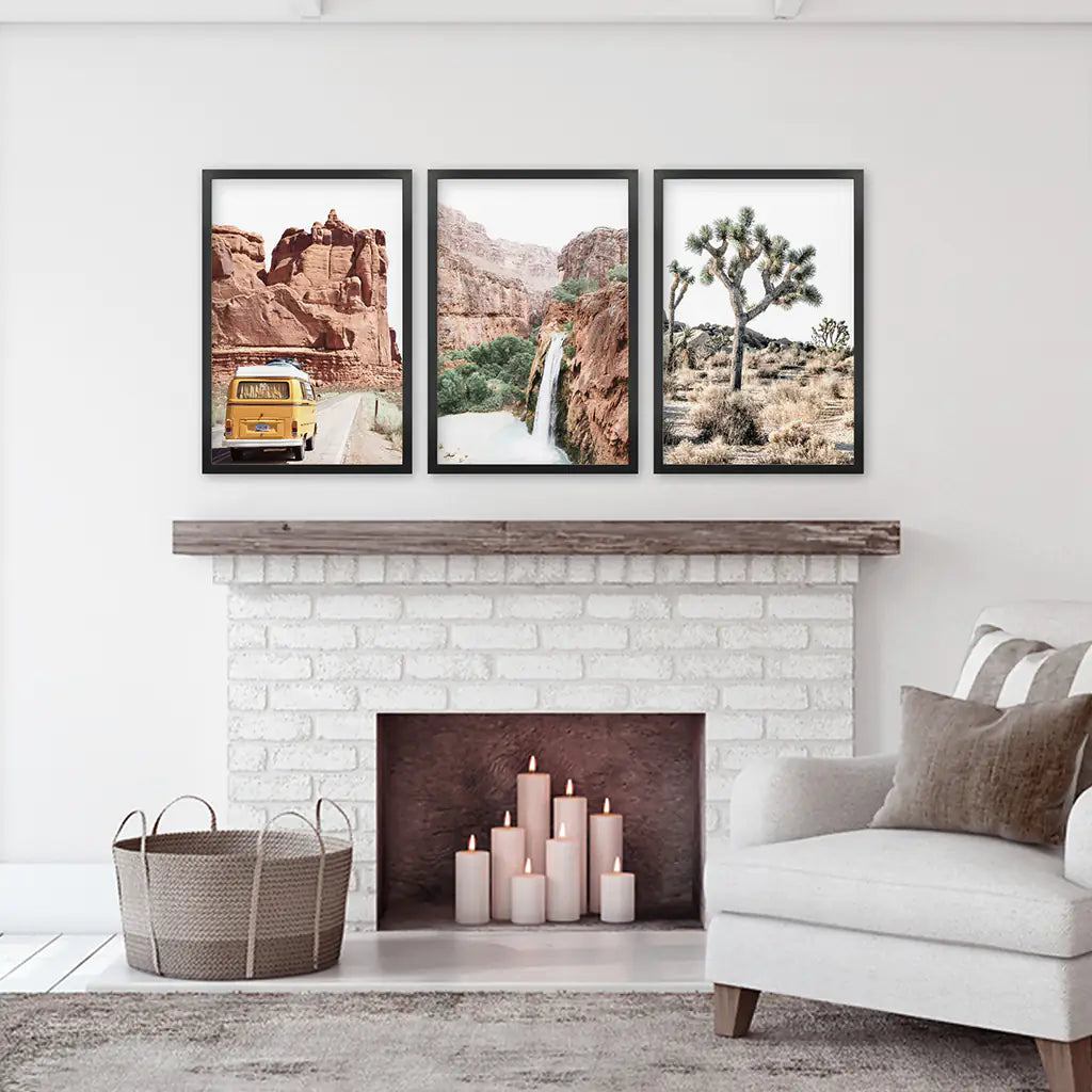 3 Piece Arizona Travel Wall Art. Joshua Tree, Bus, Waterfall