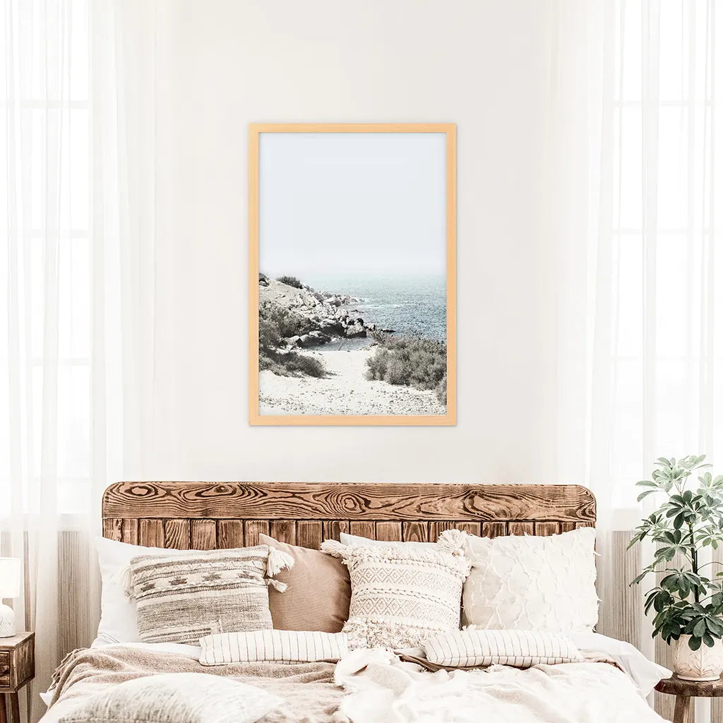 Sea Rocks and Waves Print. Blue Beige Coastal Wall Art