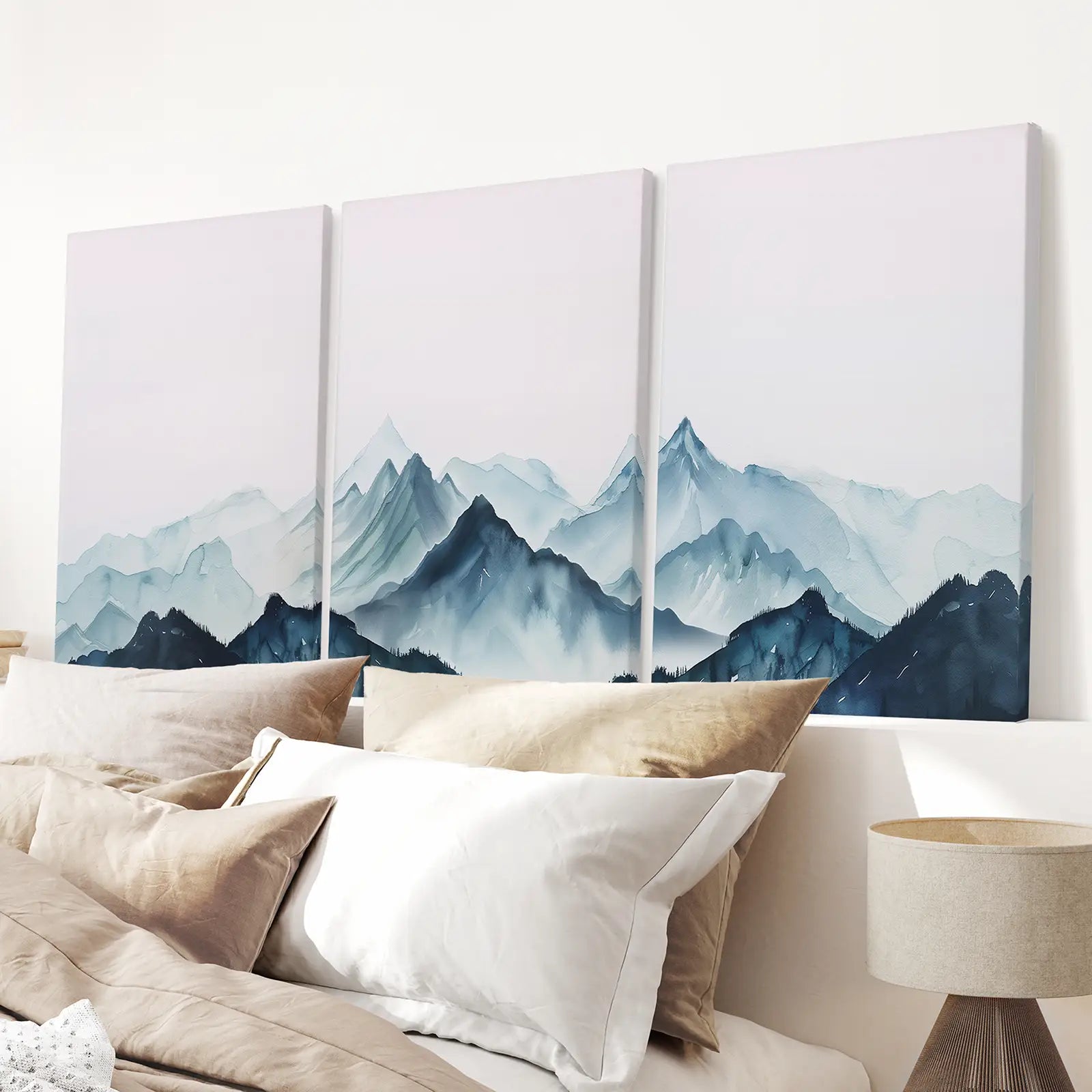 Modern Blue Watercolor Mountain Landscape Prints