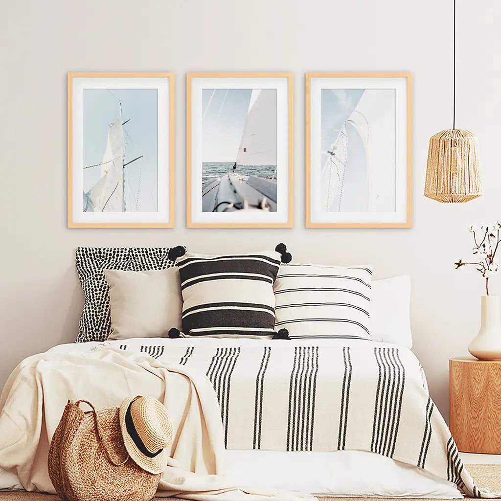 Nautical 3 Piece Wall Art. Sailing at Sea on a Yacht
