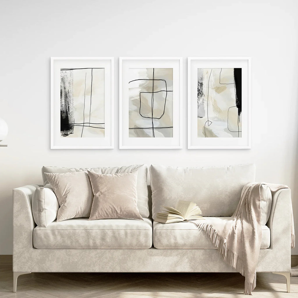 Black and Beige Minimalist Set of 3 Pieces. Nordic Abstract Style