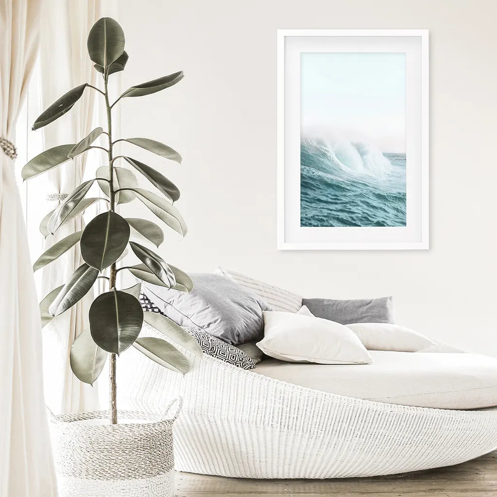 Large Pastel Blue Ocean Waves Print. Nautical Theme