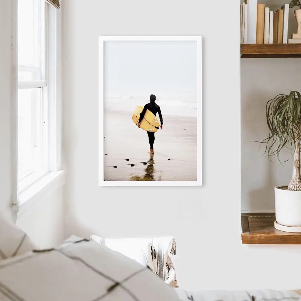 Yellow Surfboard Poster. Coastal Lifestyle Themed Print