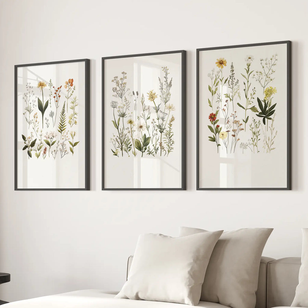 Watercolor Set of 3. Colorful Wildflower Prints