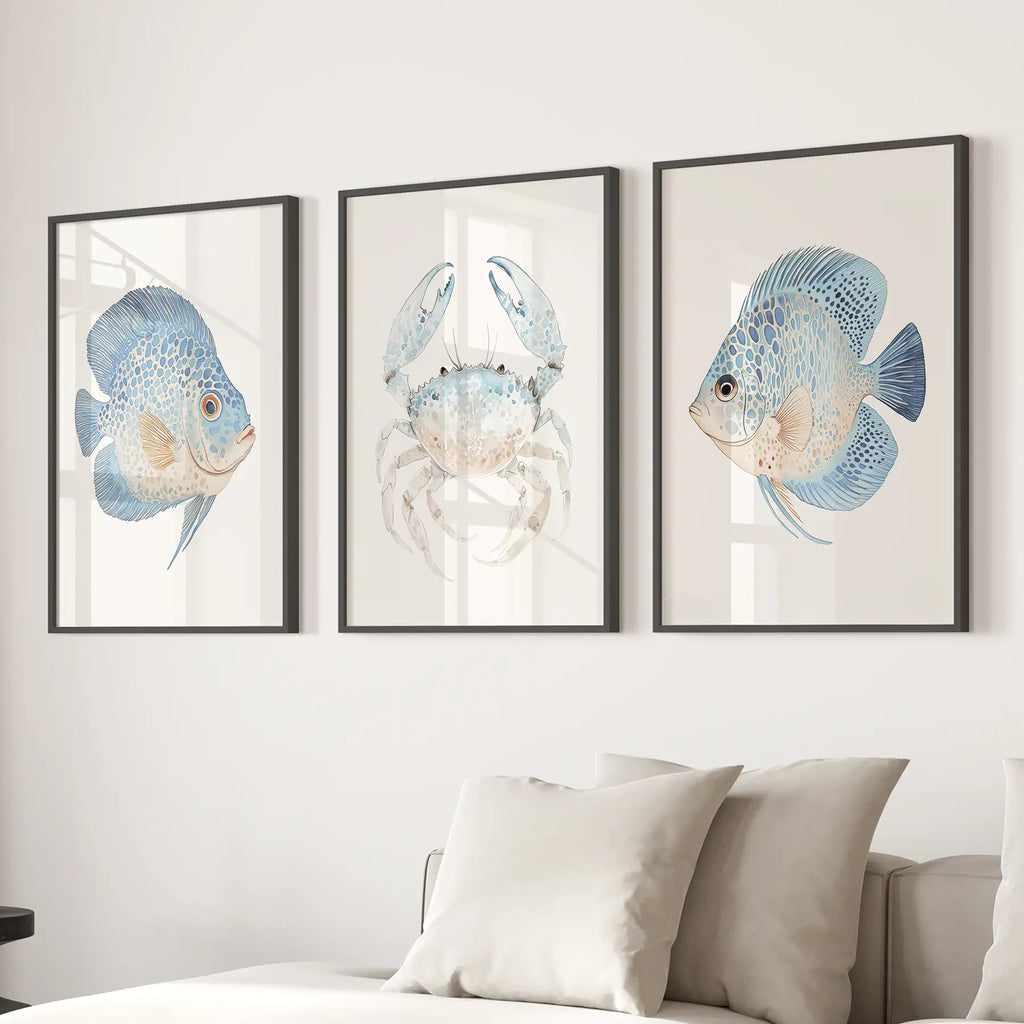 Minimalist Ocean Life Art. Marine Animals Decor