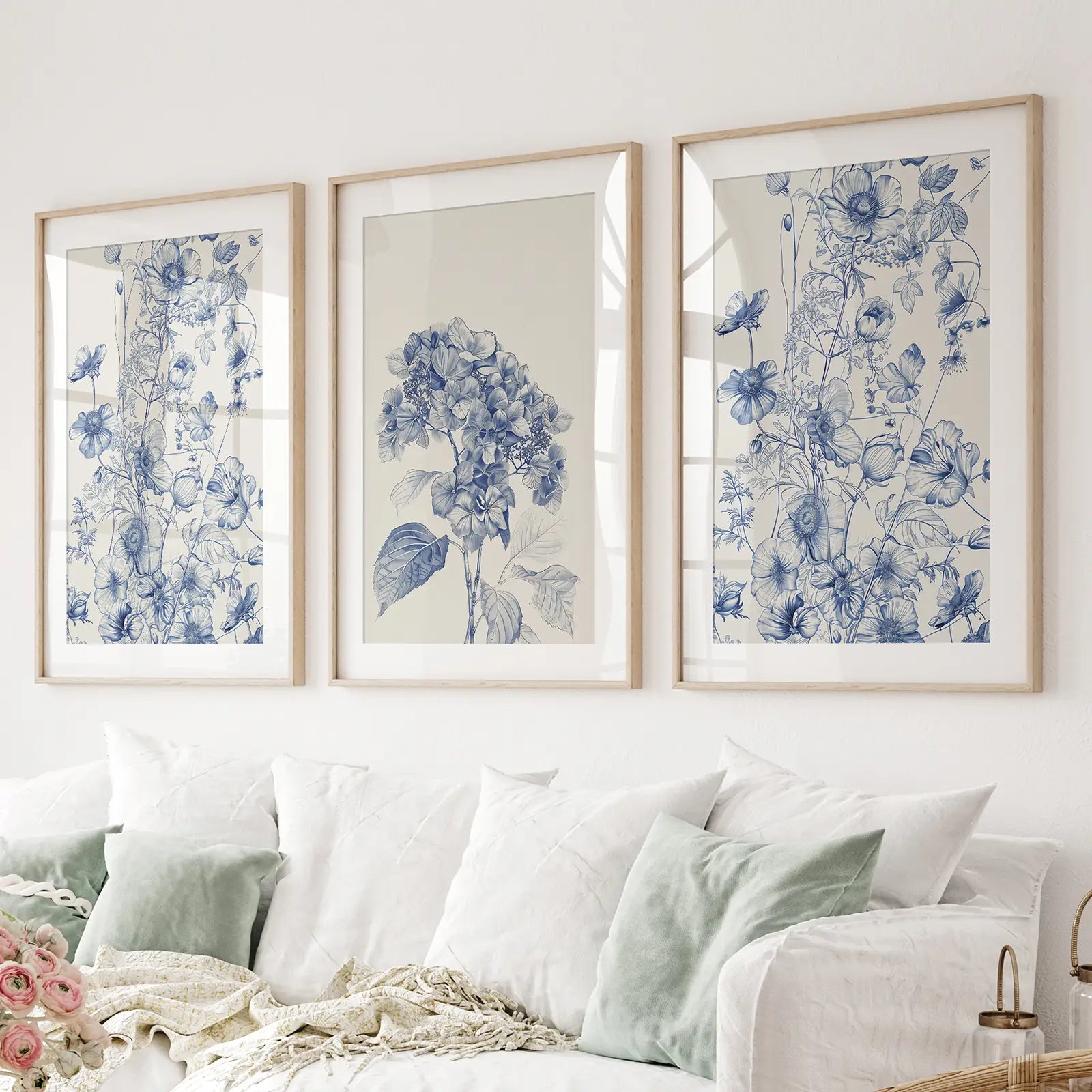 Chinoiserie Blue Flowers Watercolor Poster Decor