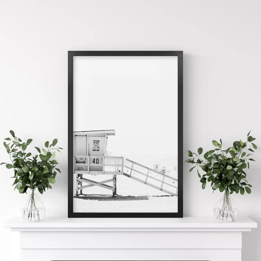 Black White Lifeguard Tower Poster. Coastal Summer Wall Art